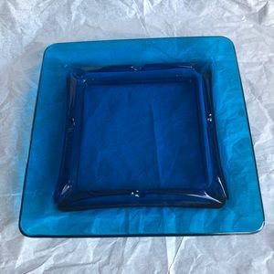 Blue/Teal glass square ashtray